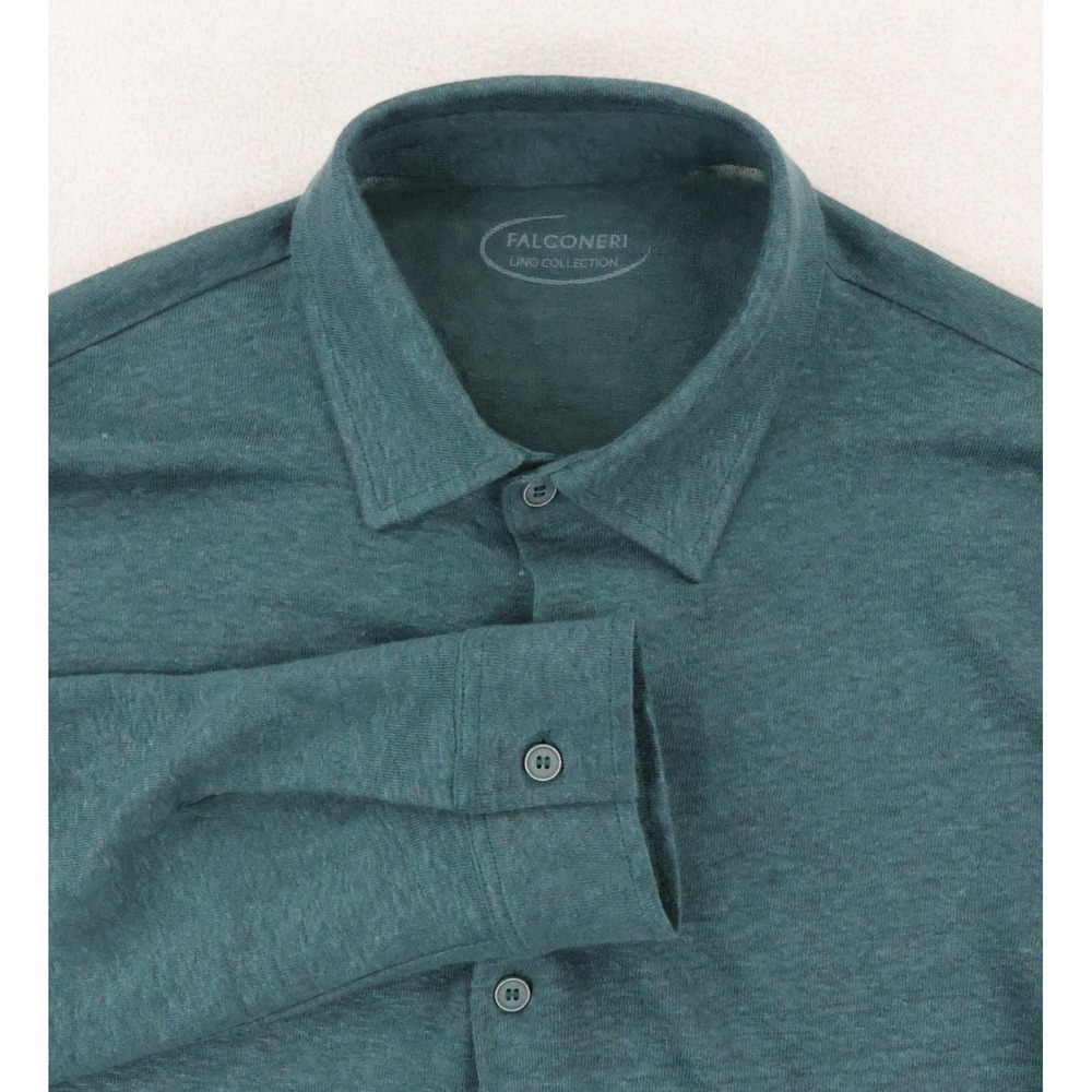 Falconeri 100% Linen Long Sleeve Shirt Mens Medium Green Button Front Bulgaria